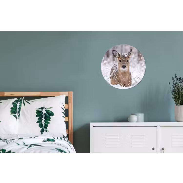 Hert - Sneeuw - Bos - Dieren - Vertederend Wandcirkel aluminium klein -slaapkamer