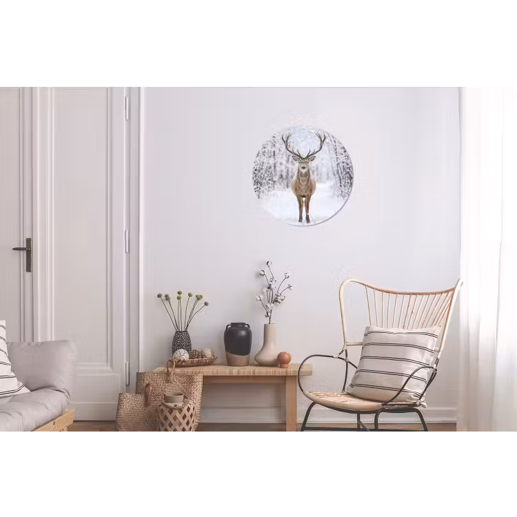 Hert - Winter - Bos - Natuur - Wit Wandcirkel aluminium klein -woonkamer