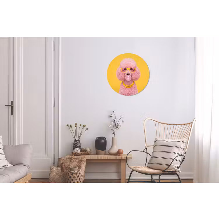 Hond - Kauwgum - Dieren - Modern - Roze Wandcirkel aluminium klein -woonkamer