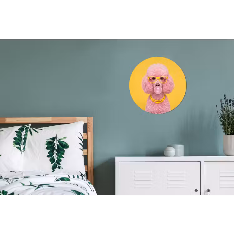 Hond - Kauwgum - Dieren - Modern - Roze Wandcirkel aluminium klein -slaapkamer