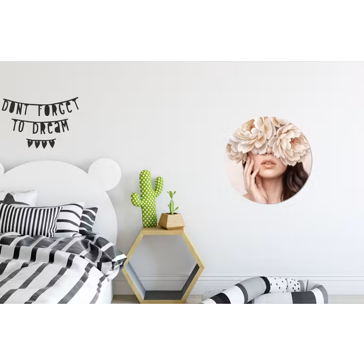 Gezicht - Pioenrozen - Crème Wandcirkel aluminium klein -kinderkamer