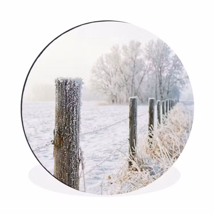 Hek - Sneeuw - Mist - Platteland - Nostalgisch Wandcirkel aluminium klein -3d