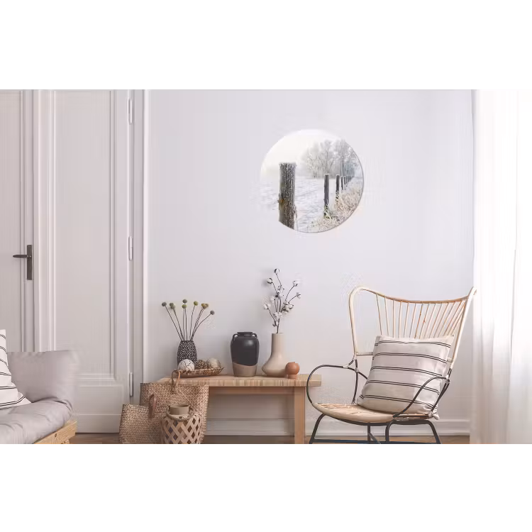 Hek - Sneeuw - Mist - Platteland - Nostalgisch Wandcirkel aluminium klein -woonkamer