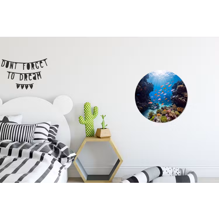 Vis - Koraalrif - Onderwater - Levendig - Blauw Wandcirkel aluminium klein -kinderkamer
