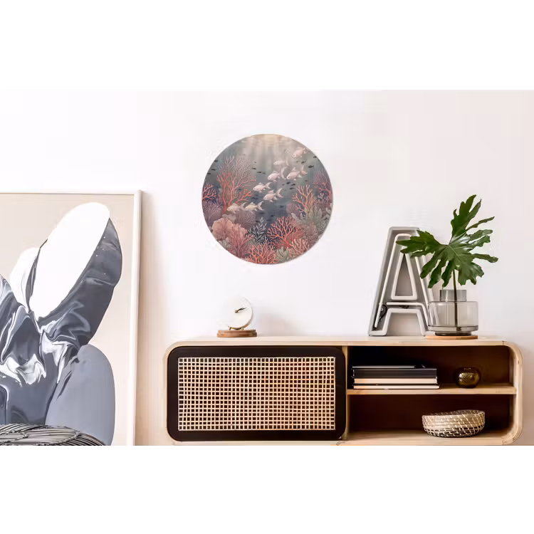 Vis - Koraal - Onderwater - Illustratie - Vintage Wandcirkel aluminium klein -kantoor