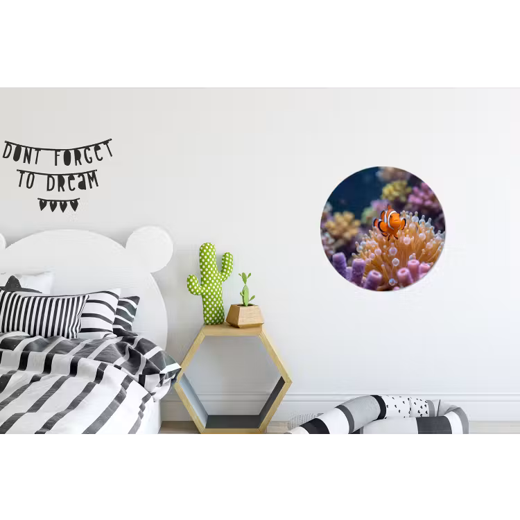 Vis - Koraal - Onderwater - Oranje - Dieren Wandcirkel aluminium klein -kinderkamer