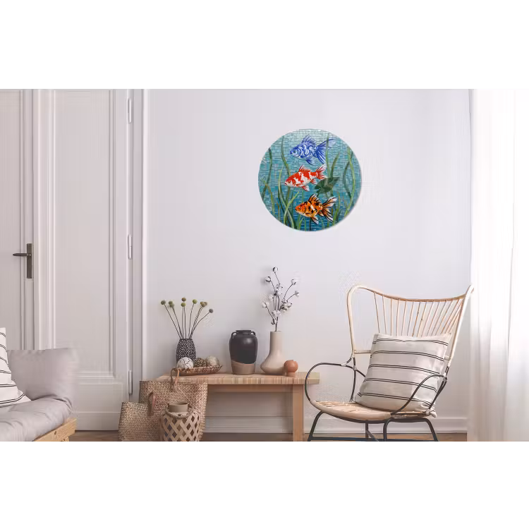 Vis - Mozaïek - Onderwater - Kleurrijk - Dieren Wandcirkel aluminium klein -woonkamer