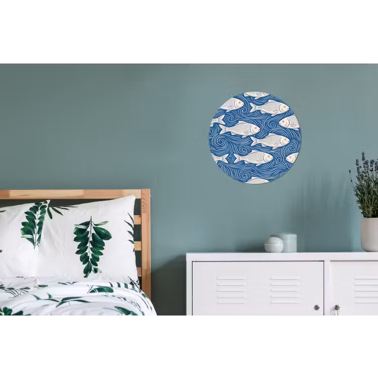 Vis - Water - Patroon - Grafisch - Blauw Wandcirkel aluminium klein -slaapkamer