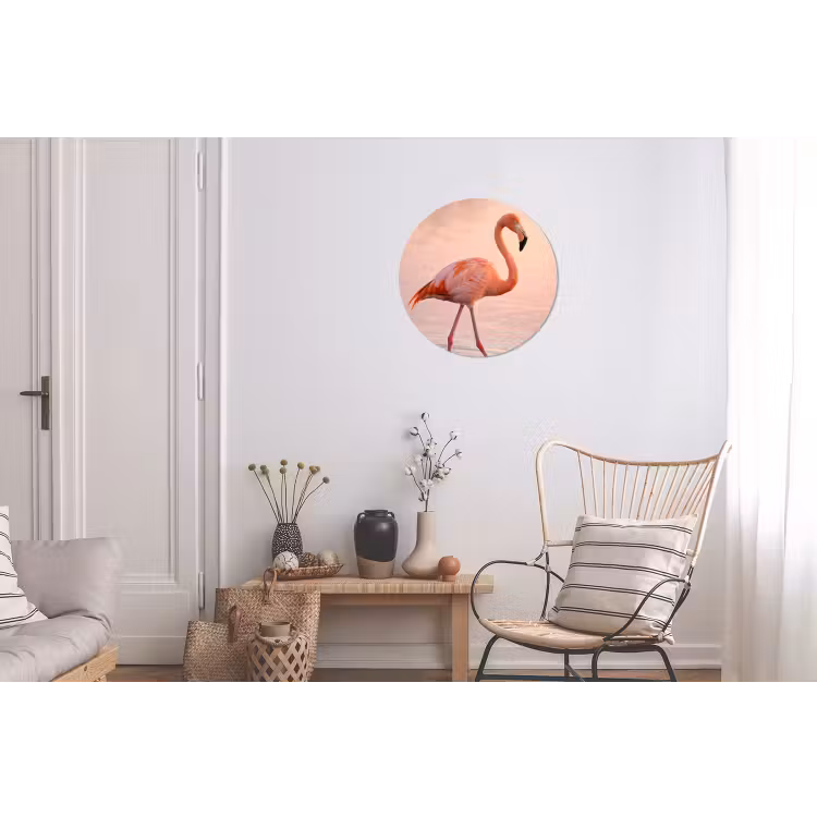 Flamingo - Water - Roze Wandcirkel aluminium klein -woonkamer