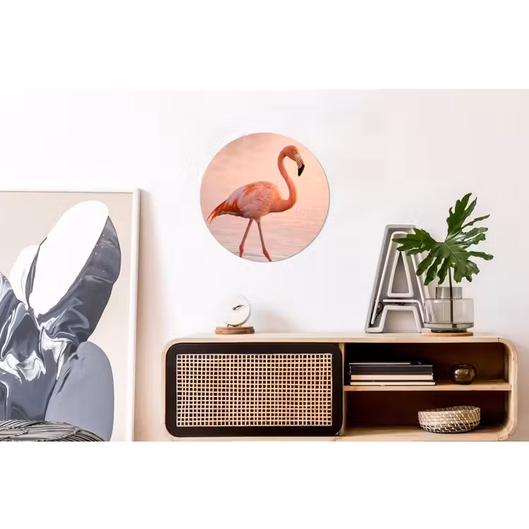 Flamingo - Water - Roze Wandcirkel aluminium klein -kantoor