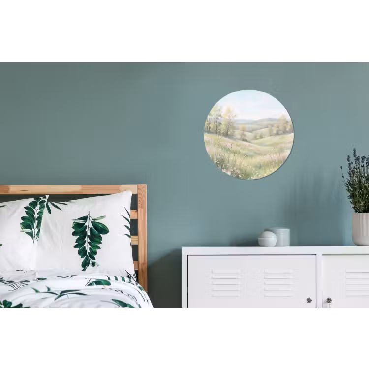Bloemen veld - Bloemen - Groen Wandcirkel aluminium klein -slaapkamer