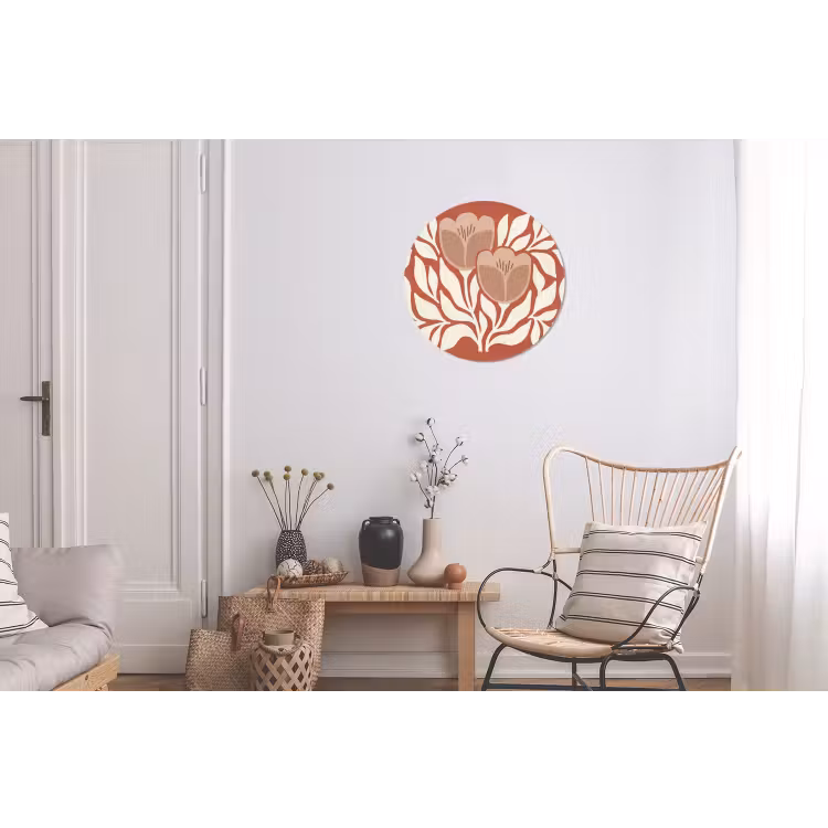 Bloemen - Abstract - Modern - Beige - Natuur Wandcirkel aluminium klein -woonkamer