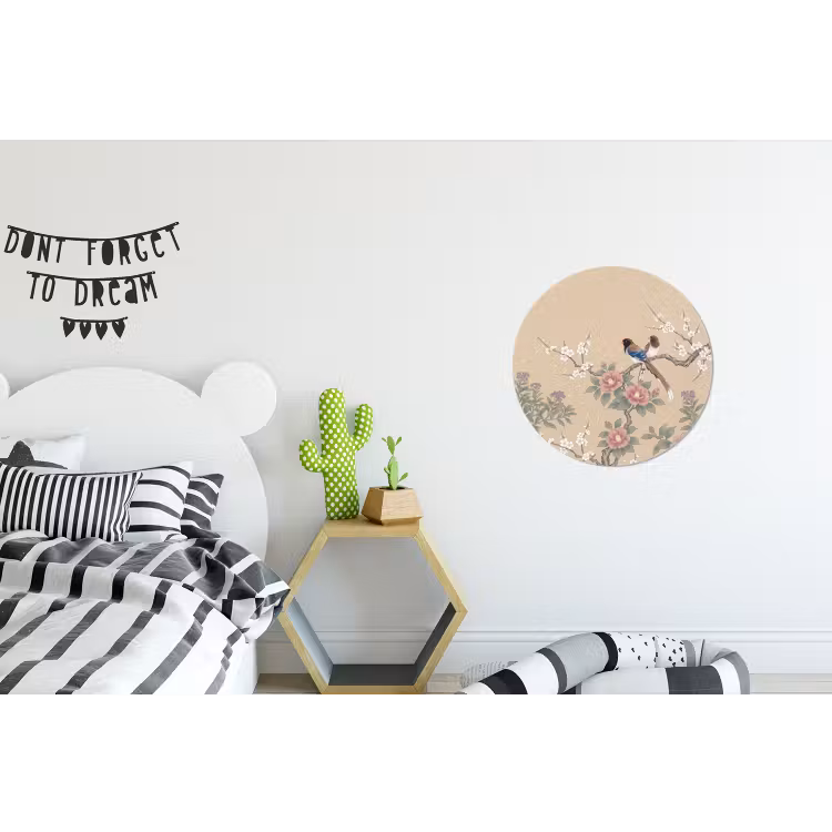 Bloemen - Vogels - Bloemen Wandcirkel aluminium klein -kinderkamer