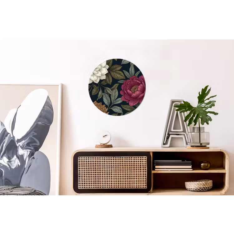 Bloemen - Botanisch - Illustratie - Donker - Vintage Wandcirkel aluminium klein -kantoor