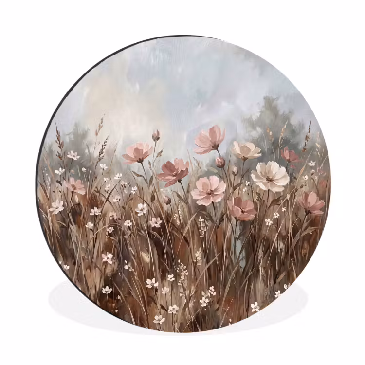 Bloemen - Botanisch - Schilderij - Pastel - Rustiek Wandcirkel aluminium klein -3d