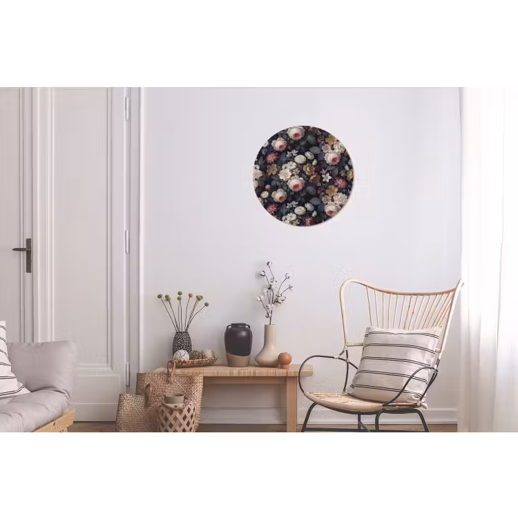 Bloemen - Boeket - Botanisch - Vintage - Donkere achtergrond Wandcirkel aluminium klein -woonkamer