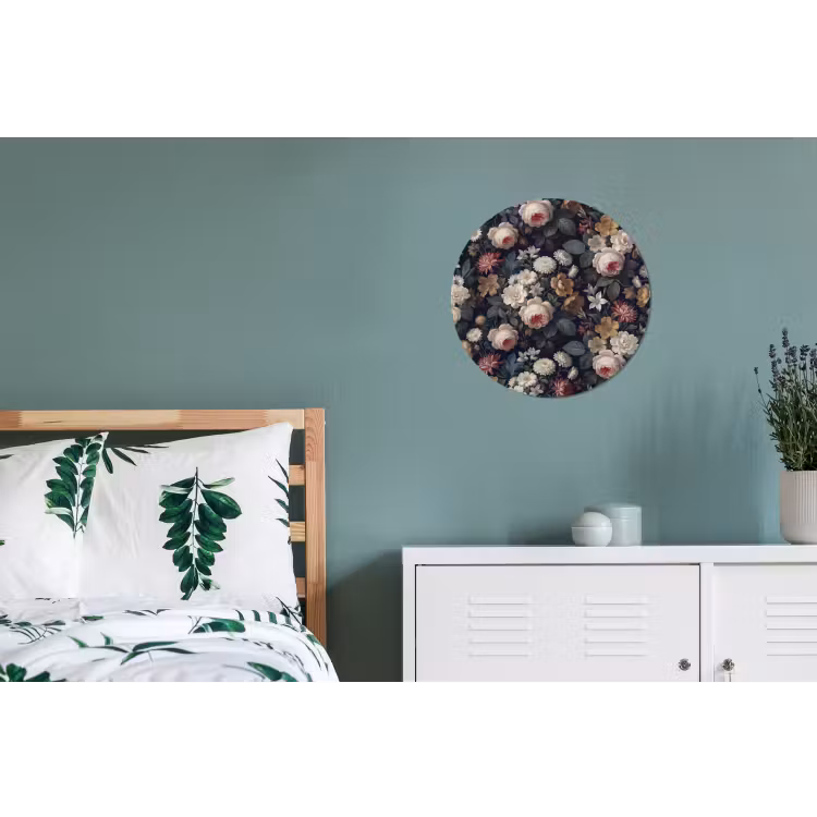 Bloemen - Boeket - Botanisch - Vintage - Donkere achtergrond Wandcirkel aluminium klein -slaapkamer