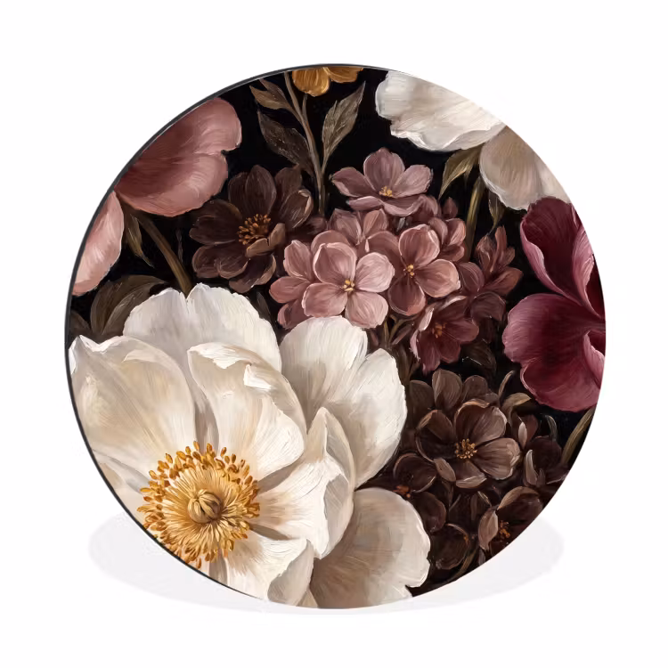 Bloemen - Boeket - Klassiek - Donker - Rood Wandcirkel aluminium klein -3d