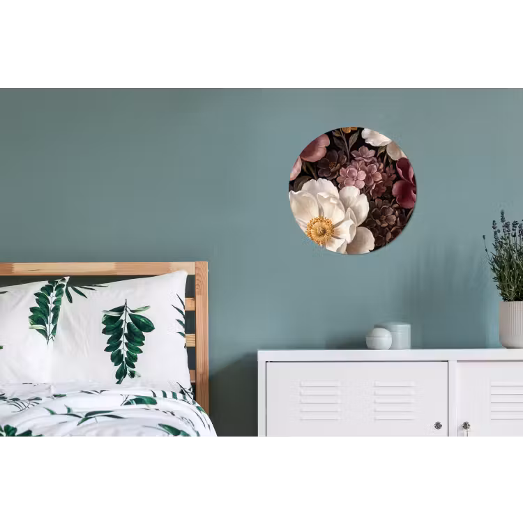Bloemen - Boeket - Klassiek - Donker - Rood Wandcirkel aluminium klein -slaapkamer