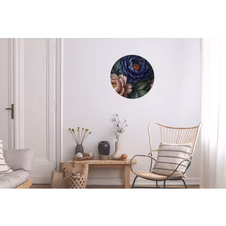 Bloemen - Vlinder - Natuur - Modern - Paars Wandcirkel aluminium klein -woonkamer