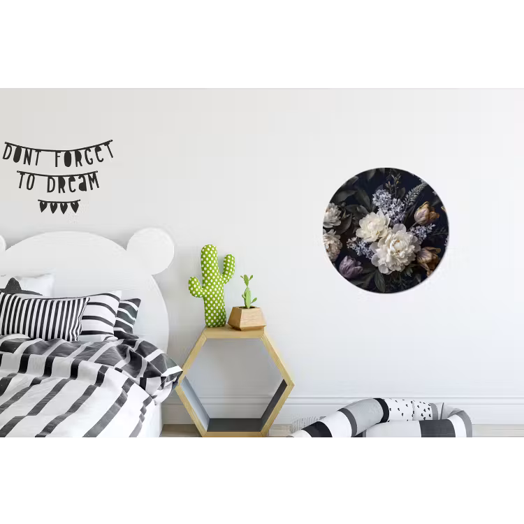 Bloemen - Donker - Elegant - Natuur - Wit Wandcirkel aluminium klein -kinderkamer