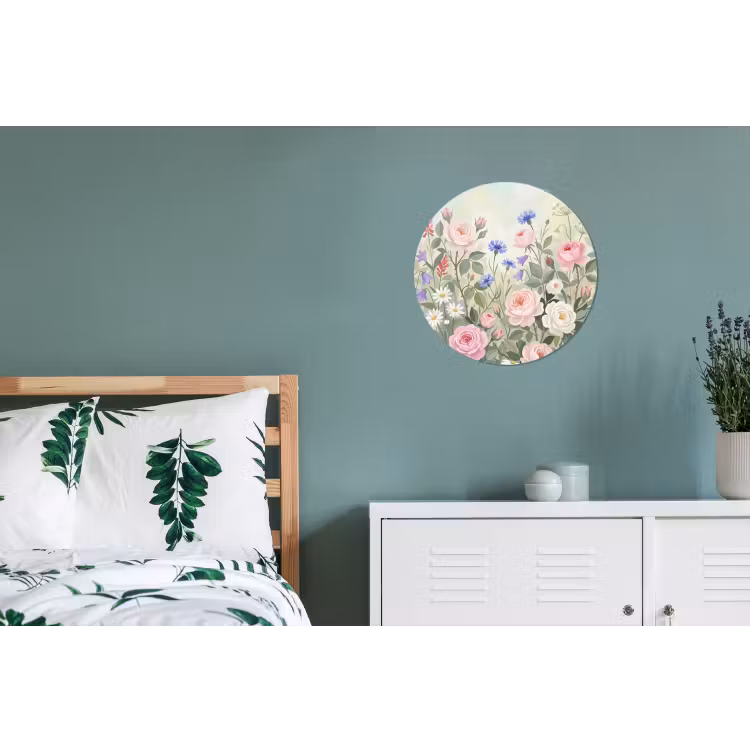 Bloemen - Tuin - Natuur - Kleurrijk Wandcirkel aluminium klein -slaapkamer