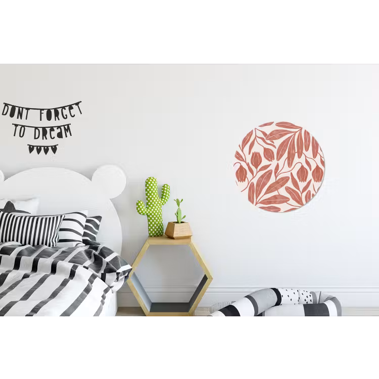 Bloemen - Patroon - Modern - Natuur - Bruin Wandcirkel aluminium klein -kinderkamer