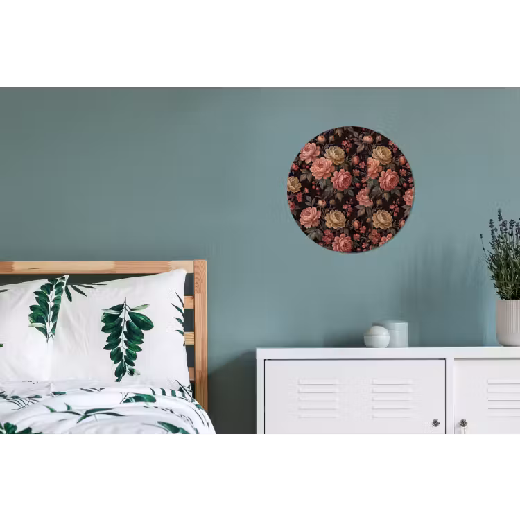 Bloemen - Patroon - Natuur - Vintage - Roze Wandcirkel aluminium klein -slaapkamer
