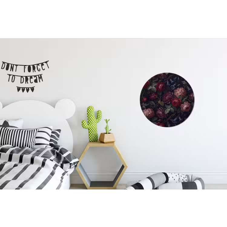 Bloemen - Rood - Klassiek - Donker - Patroon Wandcirkel aluminium klein -kinderkamer