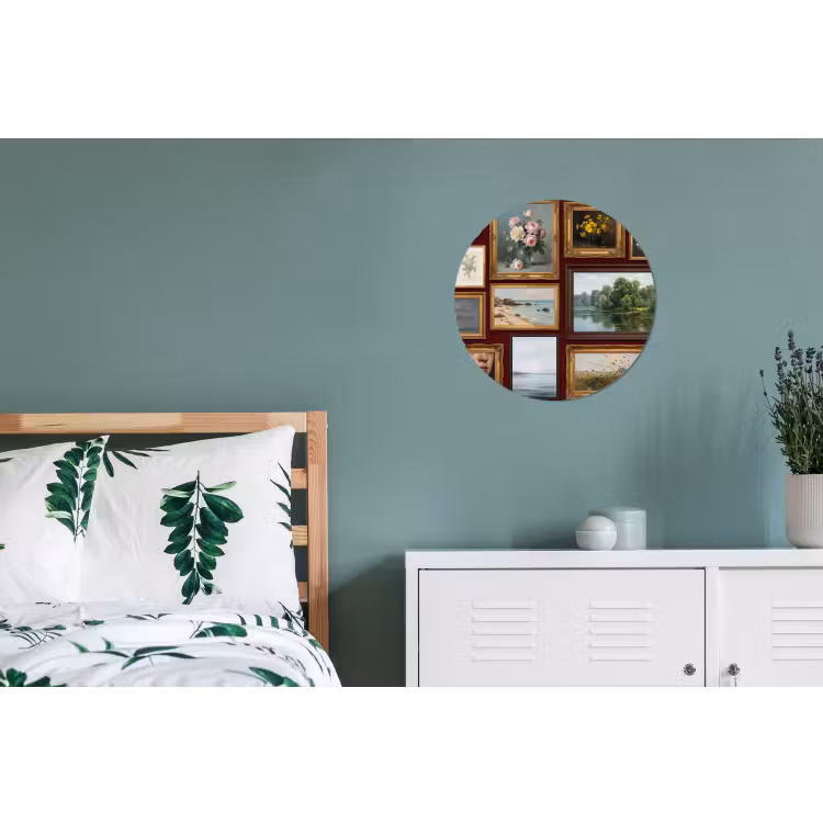 Bloemen - Vaas - Klassiek - Kunst - Rood Wandcirkel aluminium klein -slaapkamer