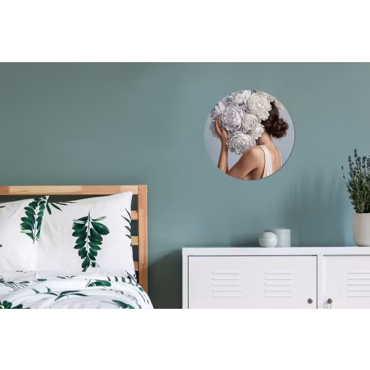 Bloemen - Vrouw - Wit Wandcirkel aluminium klein -slaapkamer