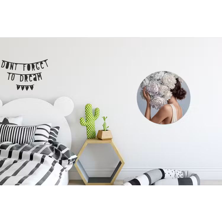 Bloemen - Vrouw - Wit Wandcirkel aluminium klein -kinderkamer