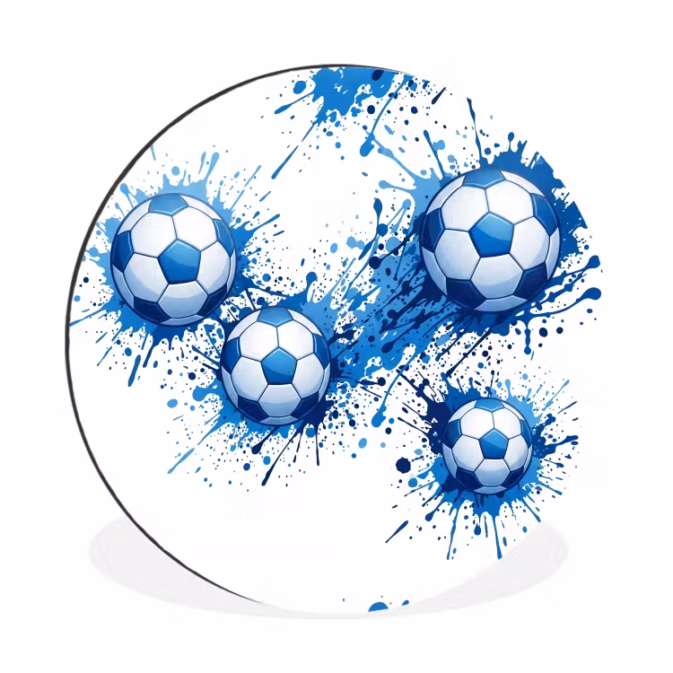 Voetballen - Verf - Sport - Blauw Wandcirkel aluminium klein -3d