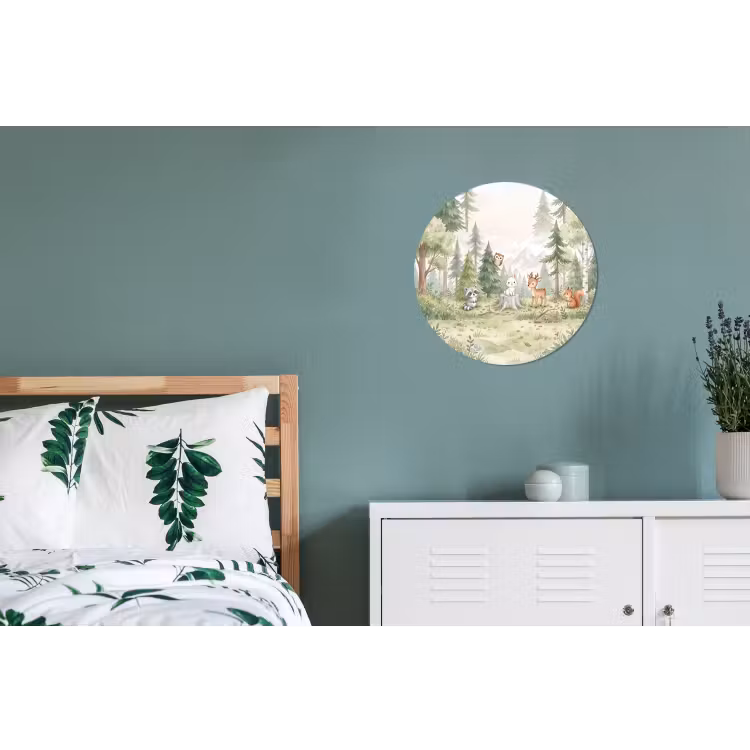 Bos - Dieren - Groen Wandcirkel aluminium klein -slaapkamer