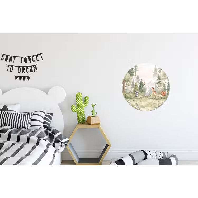 Bos - Dieren - Groen Wandcirkel aluminium klein -kinderkamer