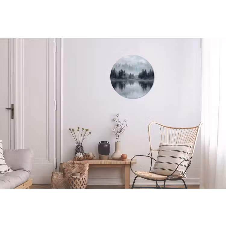 Bos - Meer - Mist - Natuur - Grijs Wandcirkel aluminium klein -woonkamer