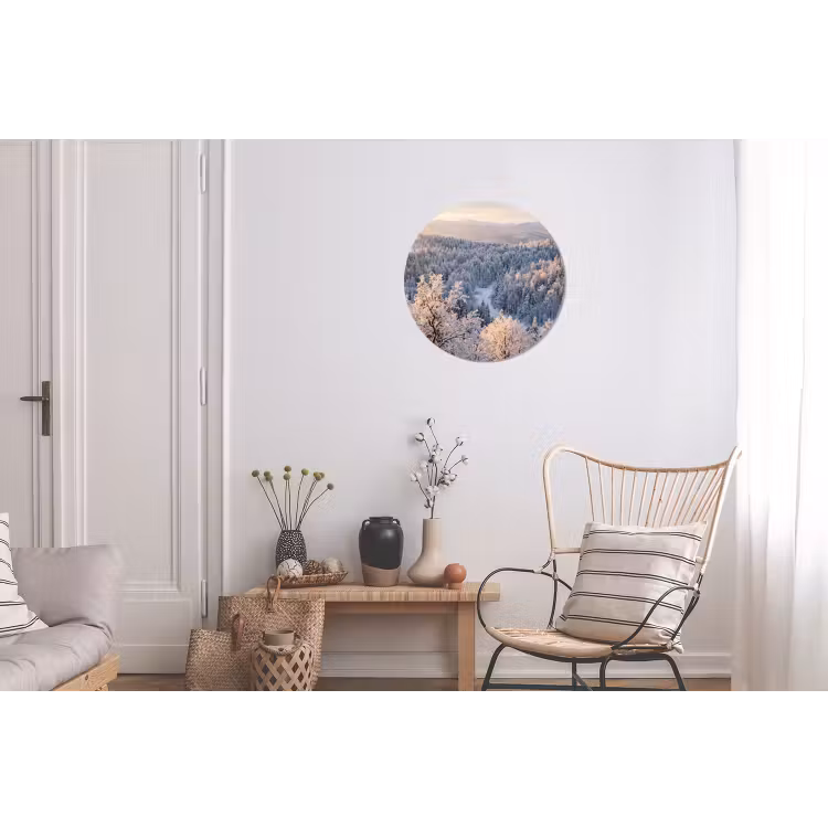 Bos - Bergen - Goud - Winter - Warm Wandcirkel aluminium klein -woonkamer
