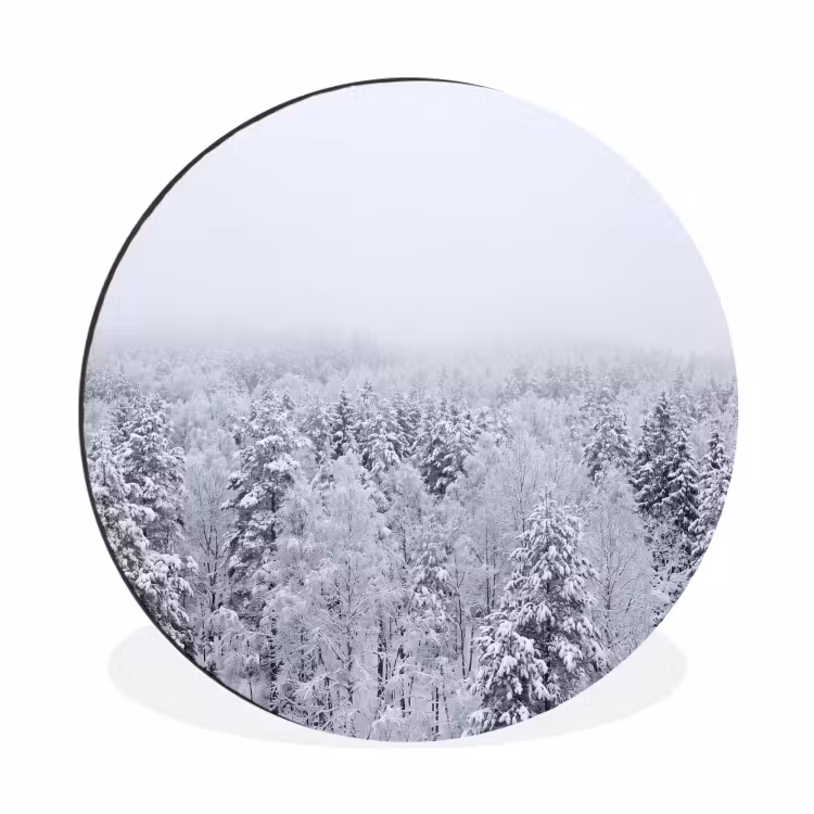 Bos - Sneeuw - Winter - Natuur - Wit Wandcirkel aluminium klein -3d