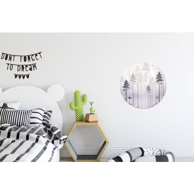 Bos - Bomen - Mist - Natuur - Illustratie - Grijs Wandcirkel aluminium klein -kinderkamer