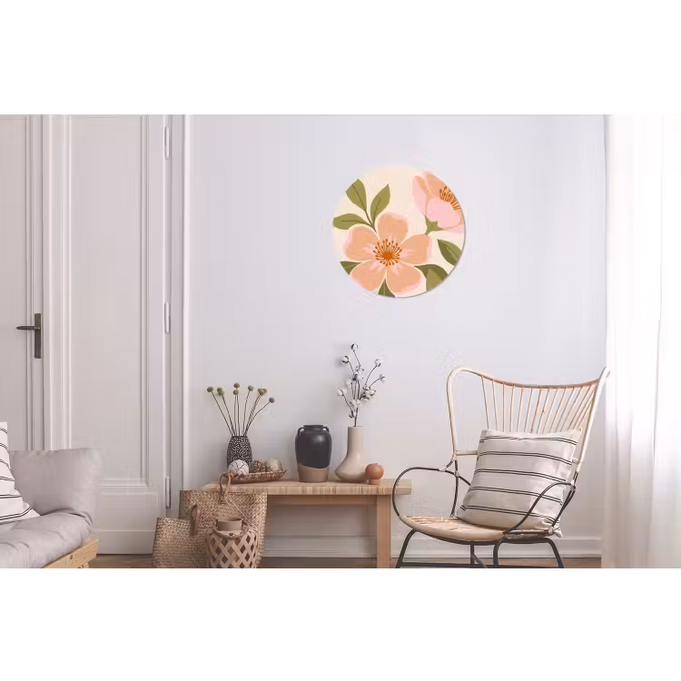 Grafisch - Bloemen - Roze Wandcirkel aluminium klein -woonkamer