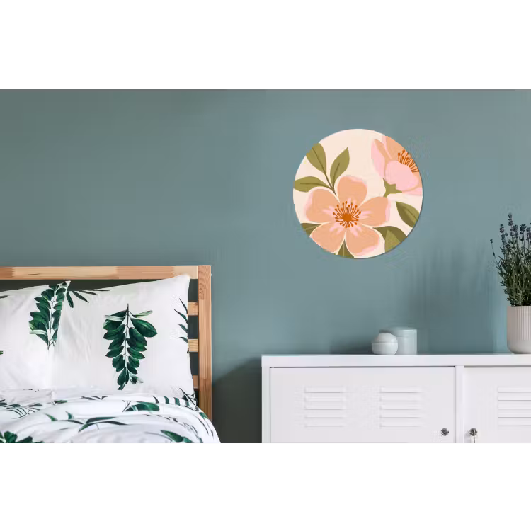 Grafisch - Bloemen - Roze Wandcirkel aluminium klein -slaapkamer