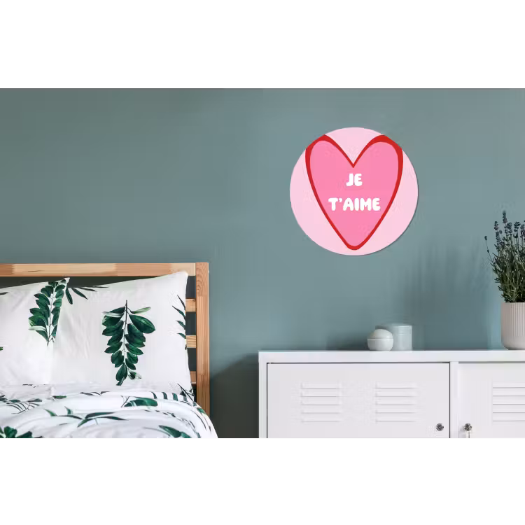 Hart - Frans - Valentijn - Roze Wandcirkel aluminium klein -slaapkamer