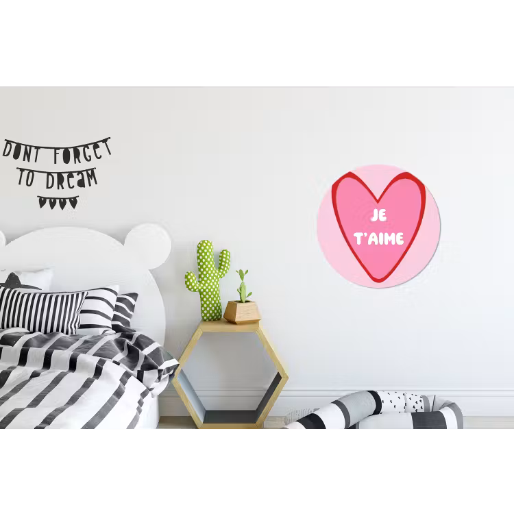 Hart - Frans - Valentijn - Roze Wandcirkel aluminium klein -kinderkamer