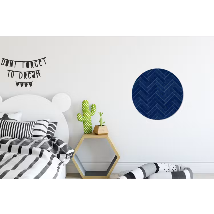 Visgraat - Wandtegel - Donkerblauw - Navy Blue Wandcirkel aluminium klein 190 -kinderkamer