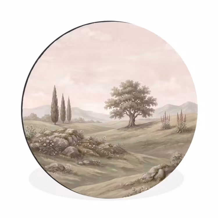Heuvellandschap - Bomen - Natuur - Groen Wandcirkel aluminium klein -3d