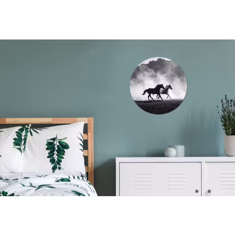 Paard - Ren - Stof - Zwart-wit - Dieren Wandcirkel aluminium klein -slaapkamer