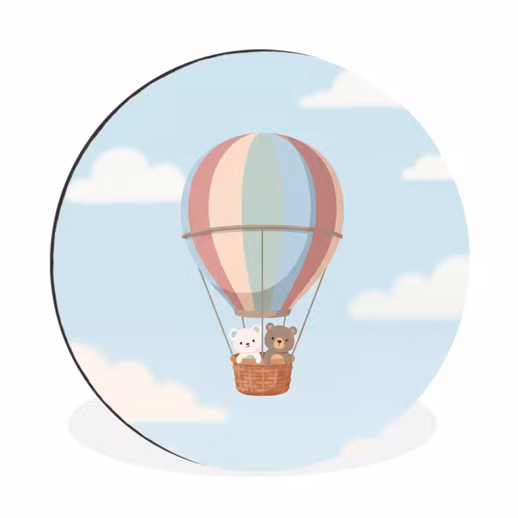 Luchtballon - Beren - Pastel Wandcirkel aluminium klein -3d