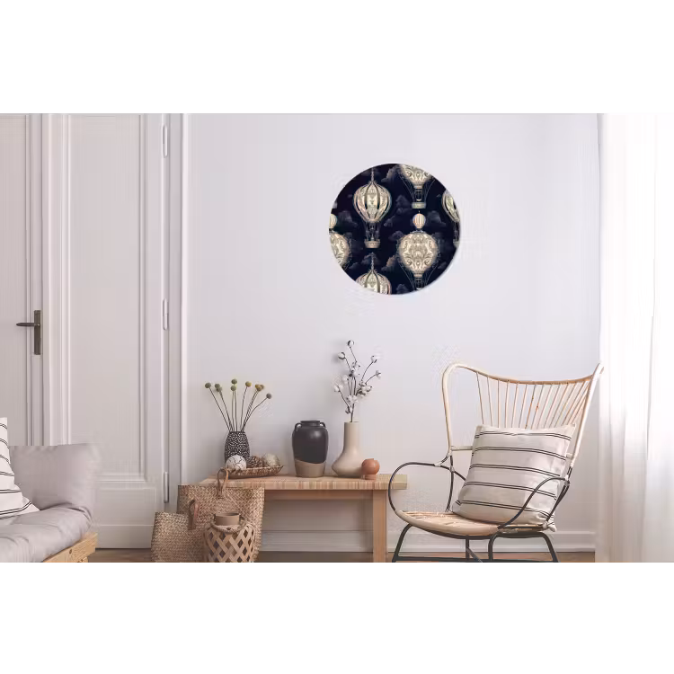 Luchtballonnen - Wolken - Patroon - Donkerblauw Wandcirkel aluminium klein 190 -woonkamer