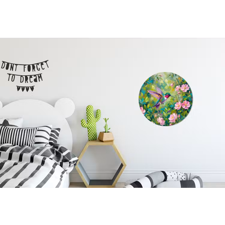 Kolibrie - Bloemen - Natuur - Kleurrijk Wandcirkel aluminium klein -kinderkamer