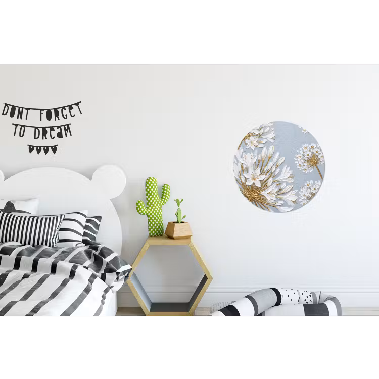 Illustratie - Bloemen - Blauw Wandcirkel aluminium klein -kinderkamer
